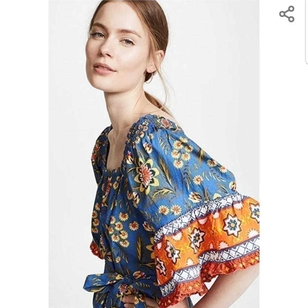 Joie Boho Blue Orange mini dress with belt
